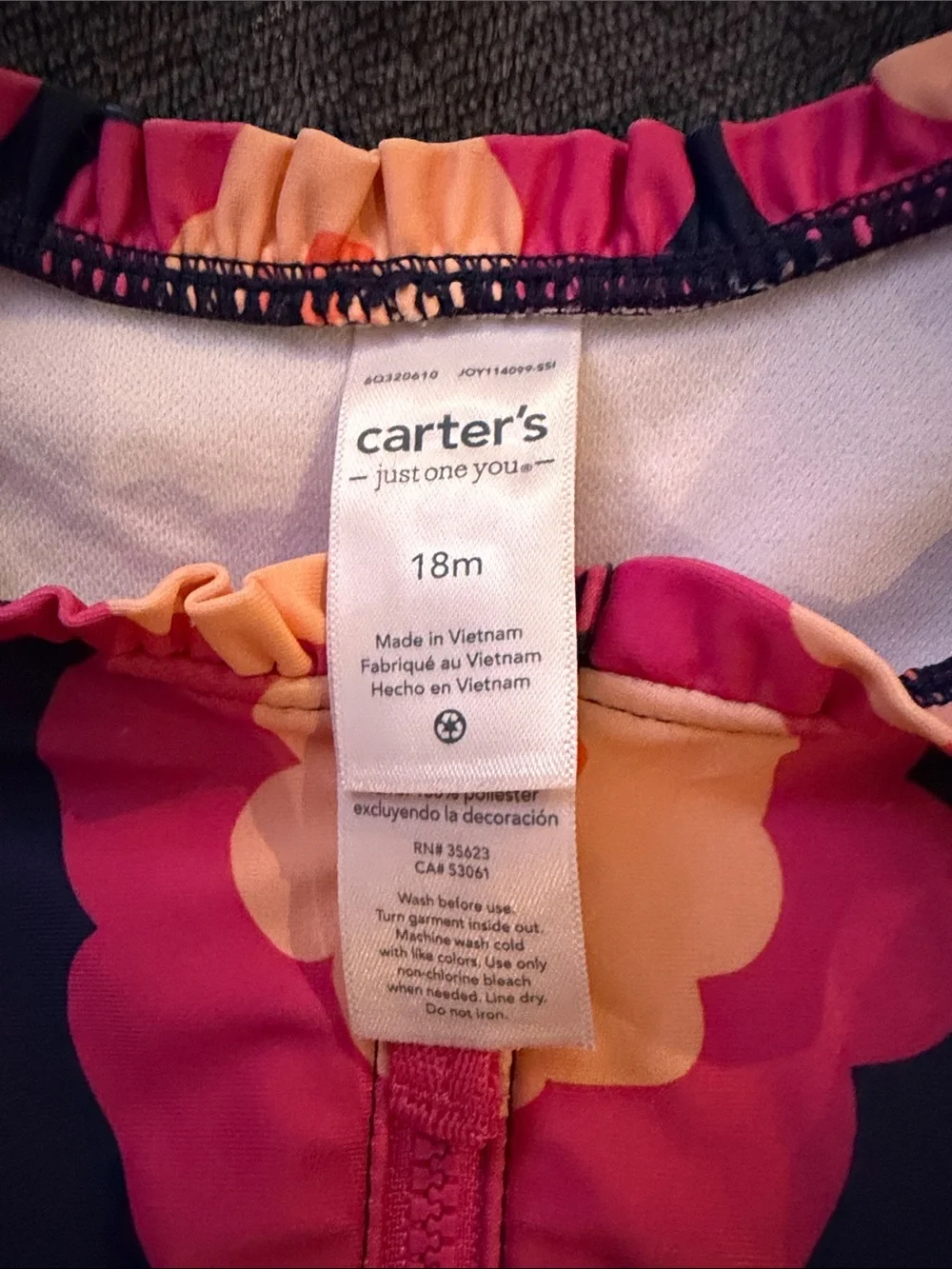 Carter's Pink & Navy Floral Long-Sleeve One-Piece Swimsuit